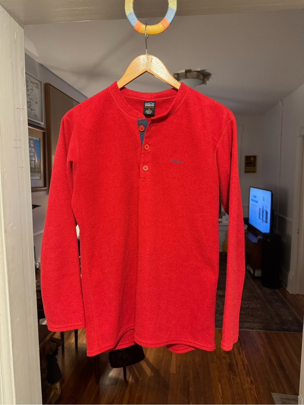 Vintage Patagonia Sweater Men Large Red Capilene USA Made 1/4 Pullover Sweater